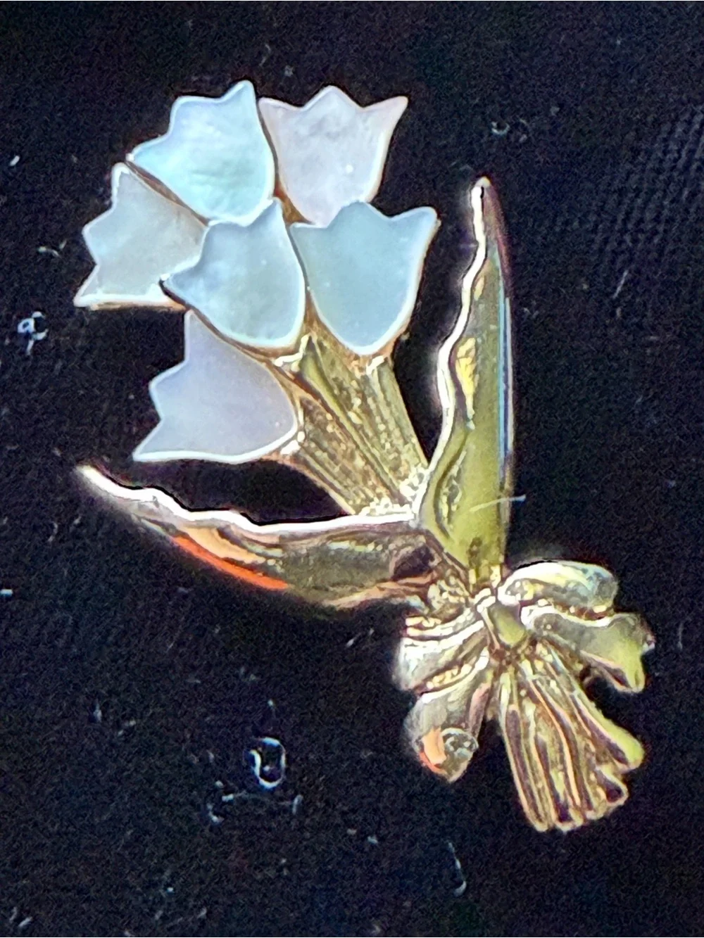 Vintage Gold Tone Flower pins - Heart Rose Tack + Mother of Pearl Tulip Brooch